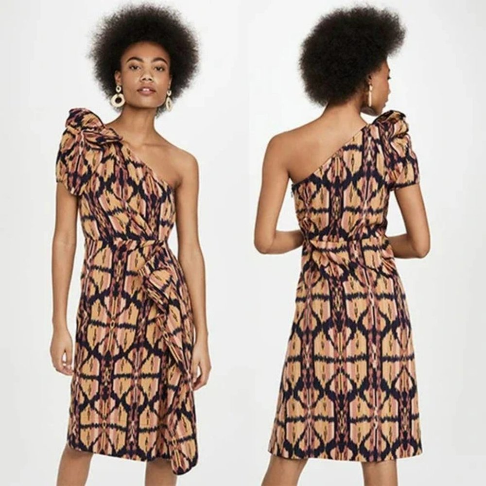 Ulla Johnson One Shoulder Short Puff Sleeve Idra Dress Ikat Print Size: XS NWT - Picture 8 of 8